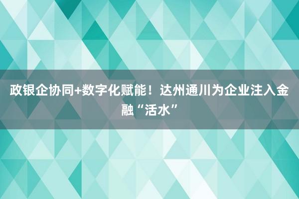政银企协同+数字化赋能！达州通川为企业注入金融“活水”