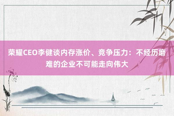 荣耀CEO李健谈内存涨价、竞争压力：不经历磨难的企业不可能走向伟大