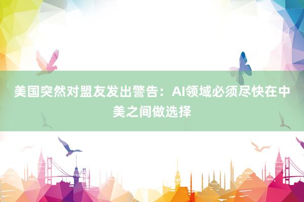 美国突然对盟友发出警告：AI领域必须尽快在中美之间做选择