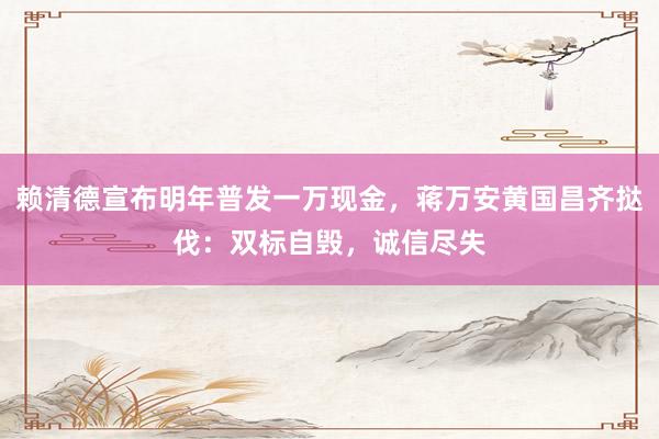 赖清德宣布明年普发一万现金，蒋万安黄国昌齐挞伐：双标自毁，诚信尽失