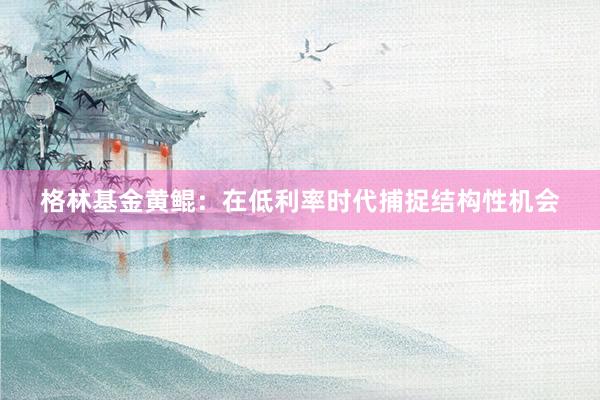 格林基金黄鲲：在低利率时代捕捉结构性机会