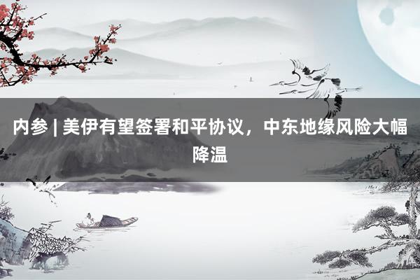 内参 | 美伊有望签署和平协议，中东地缘风险大幅降温
