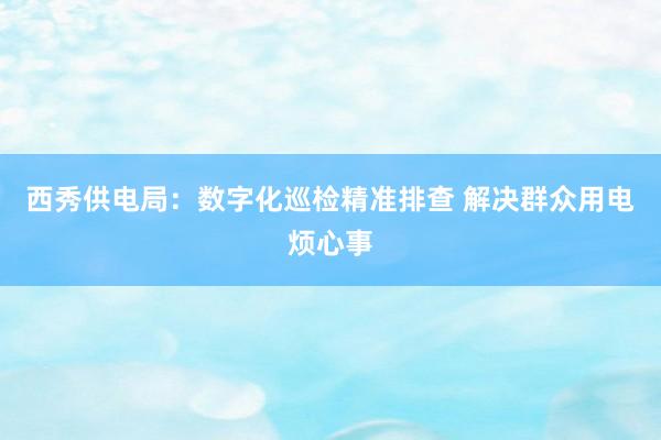 西秀供电局：数字化巡检精准排查 解决群众用电烦心事