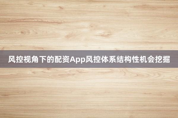 风控视角下的配资App风控体系结构性机会挖掘